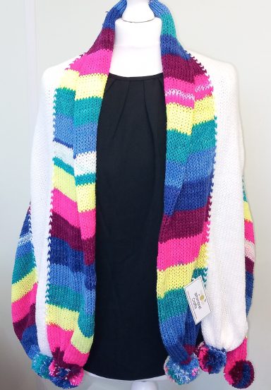 Throw'n' Wrap - Multi and White with Pompoms